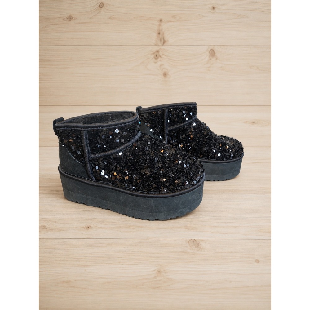 UGG Classic Ultra Mini Platform Sequin Boots Black Women's Size 8 EU 39
